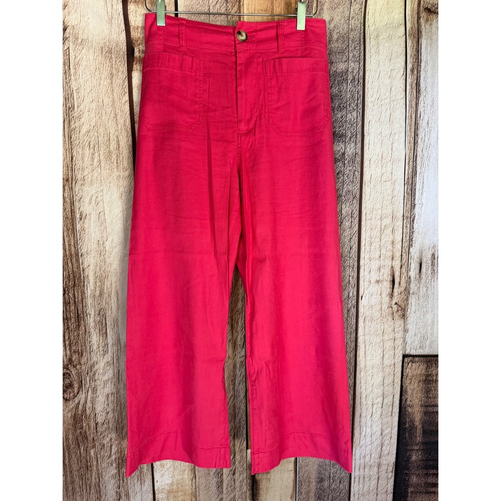 Maeve Colette Cropped Wide Leg Linen Blend Pants Pink Minimalist Work Size 29